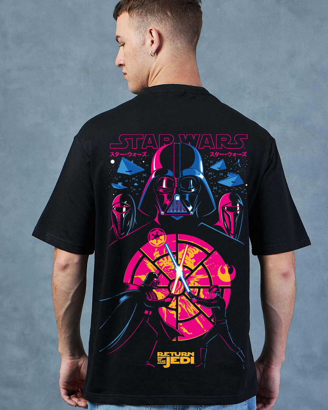 Buy Men's Black Return of Jedi Graphic Printed Oversized T-shirt Online ...