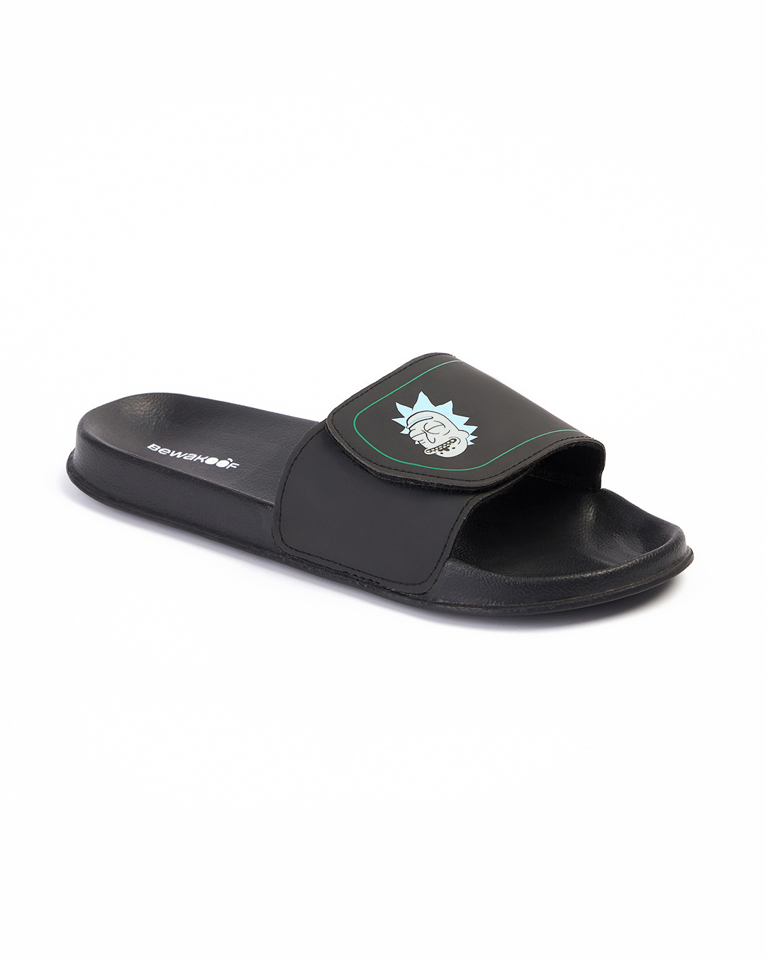 Shop Men's Black Rick & Morty Printed Velcro Sliders-Back