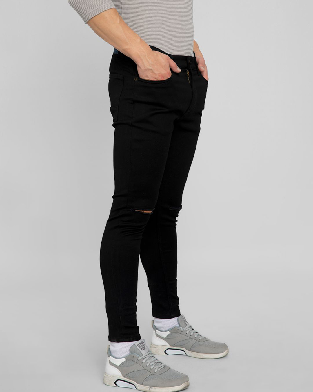 Shop Men's Black Ripped Skinny Fit Jeans-Back