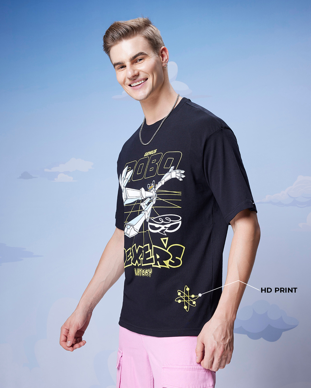 Shop Men's Black Robodex Graphic Printed Oversized T-shirt-Back