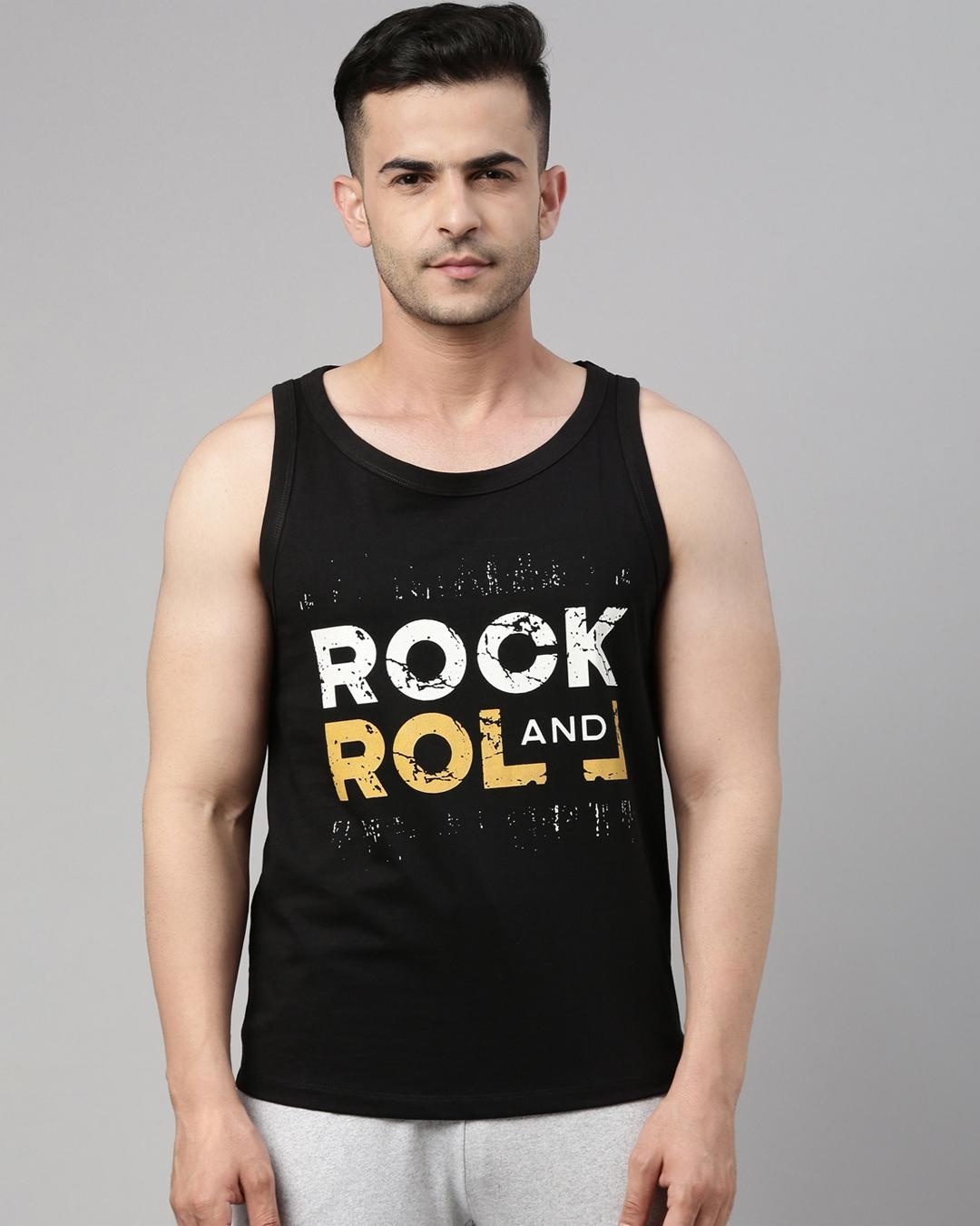 Buy Men's Black Rock And Roll Typography Vest Online at Bewakoof