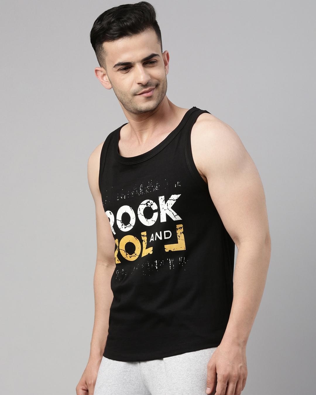 Shop Men's Black Rock And Roll Typography Vest-Back