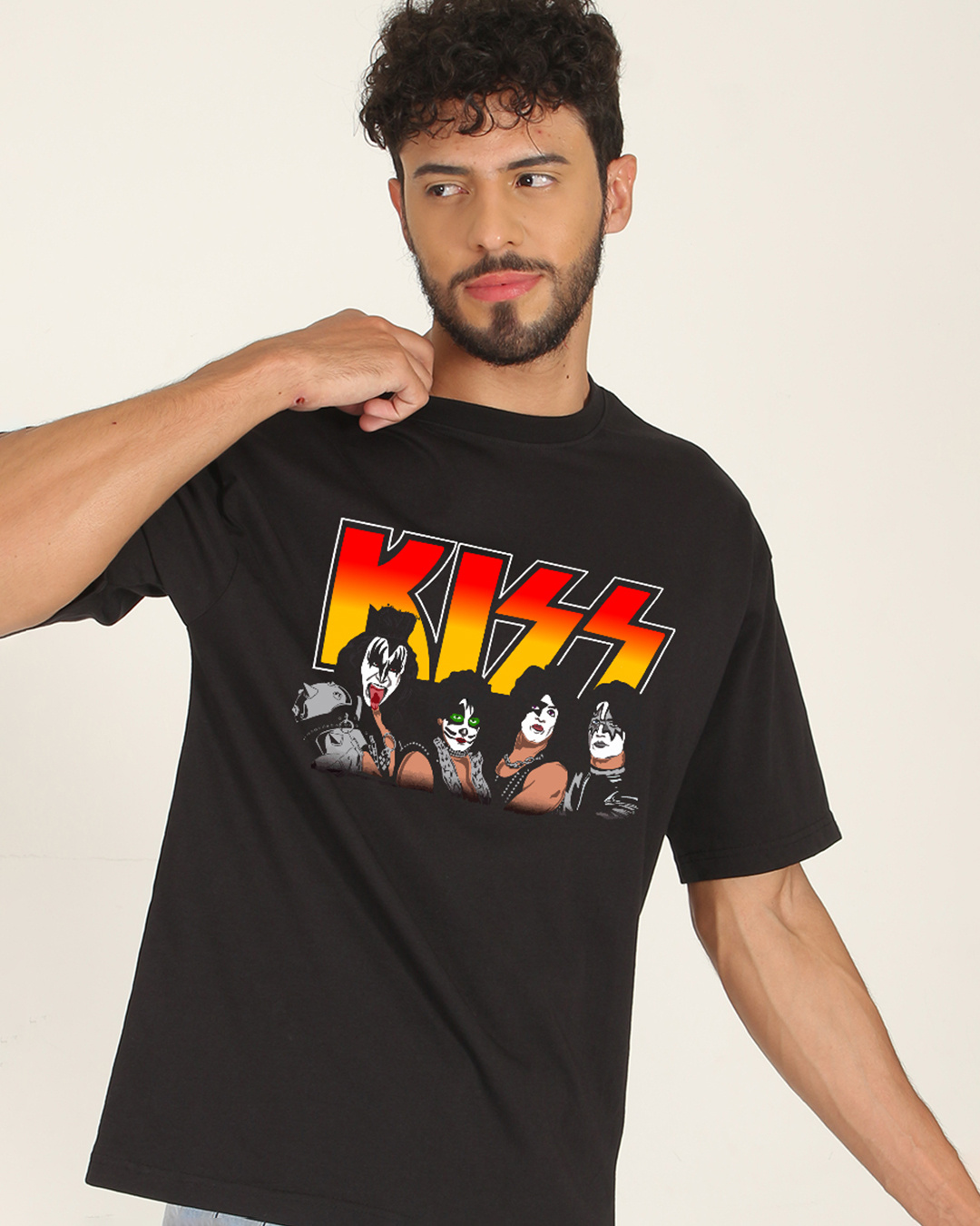 Buy Men's Black Rock Band Graphic Printed Oversized Tshirt for Men