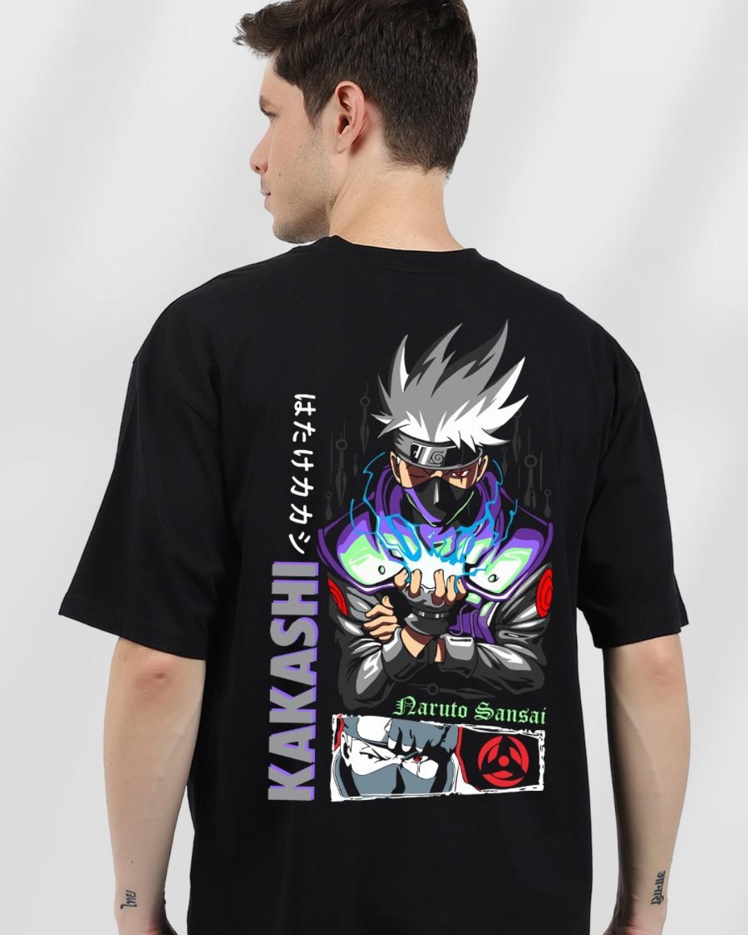 Buy Men's Black Sansai Kakashi Graphic Printed Oversized T-shirt Online ...