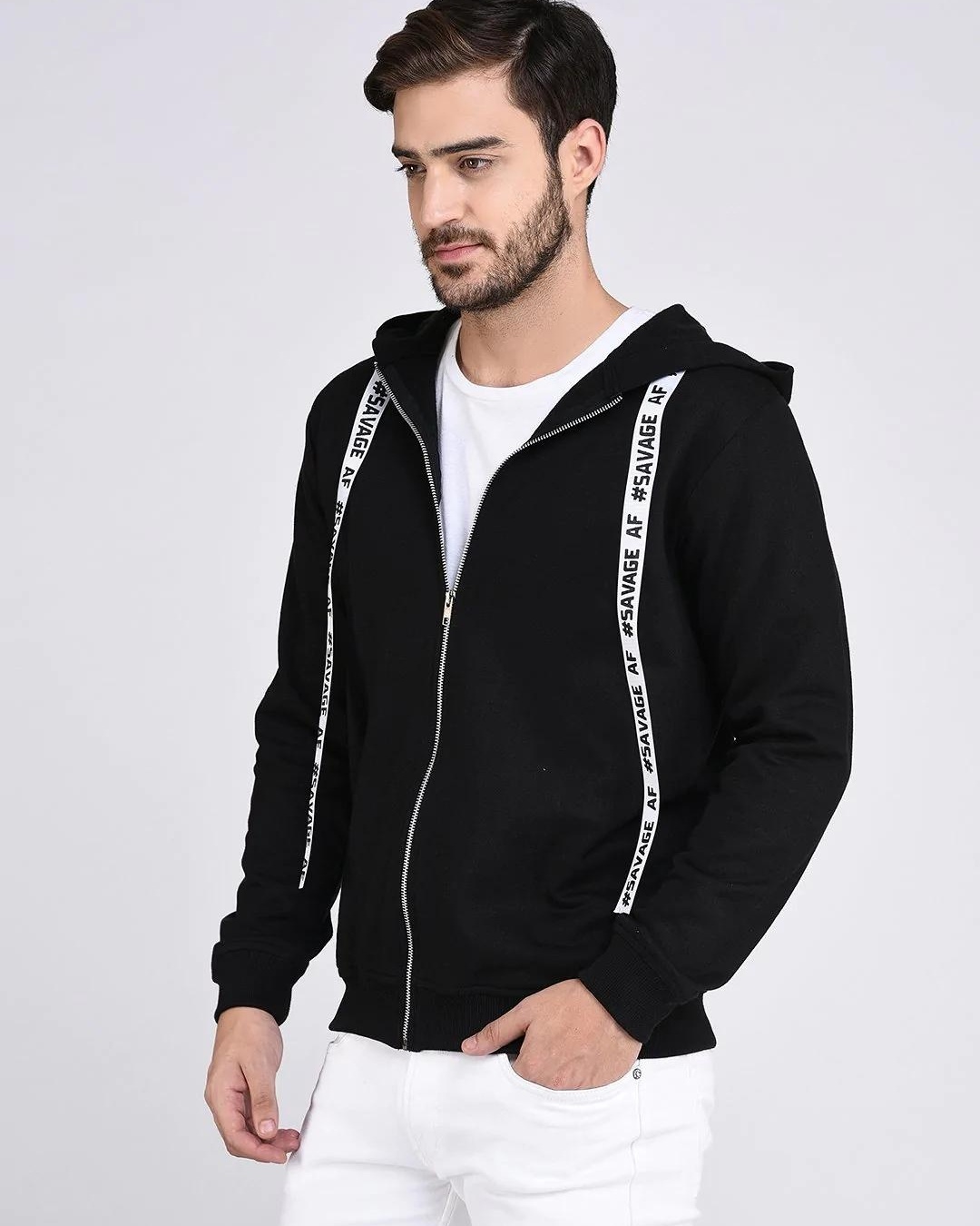 Shop Men's Black Savage Typography Hoodie-Back