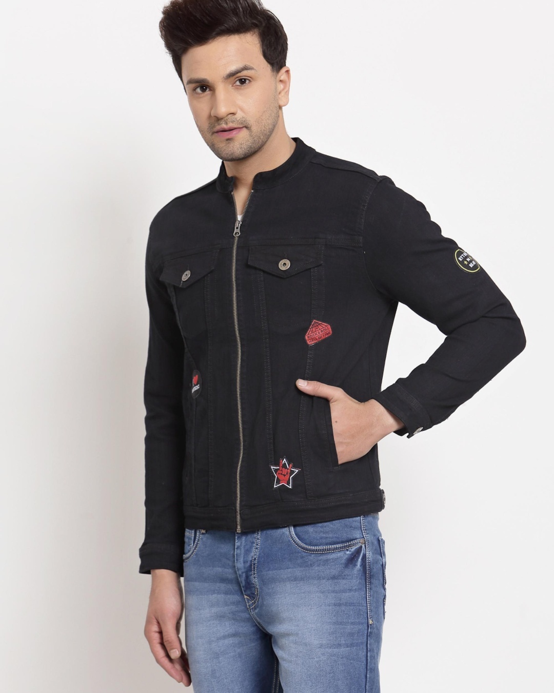 Shop Men's Black Self Design Jacket-Back
