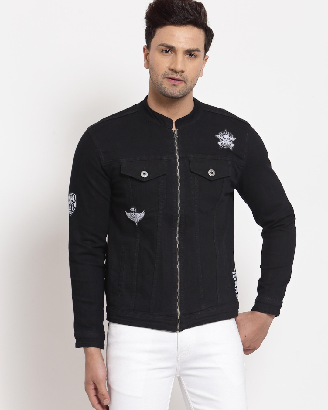 Buy Men's Black Self Design Jacket Online at Bewakoof