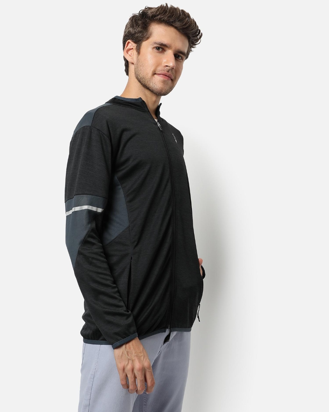Shop Men's Black and Grey Color Block Jacket-Back