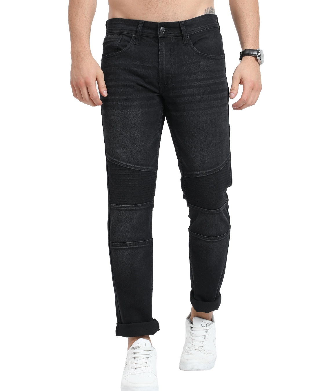 Buy Men's Black Self Design Slim Fit Jeans Online at Bewakoof