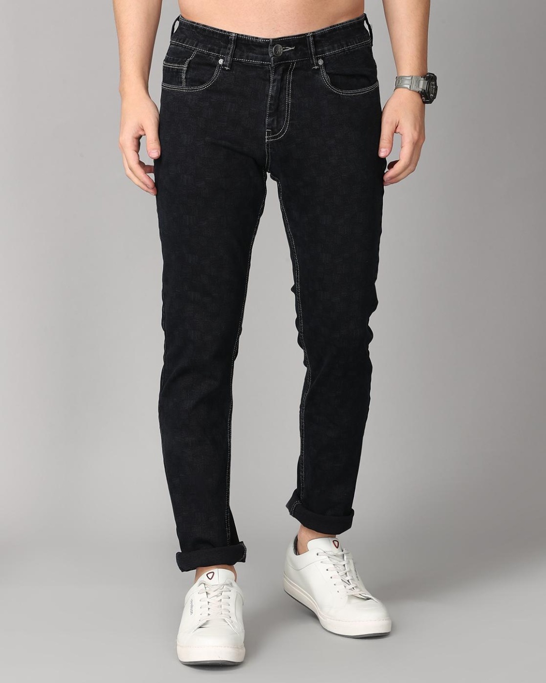Buy Men's Black Self Design Slim Fit Jeans for Men Black Online at Bewakoof