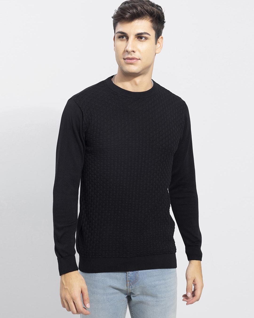 Buy Men's Black Self Designed Slim Fit Sweatshirt Online at Bewakoof