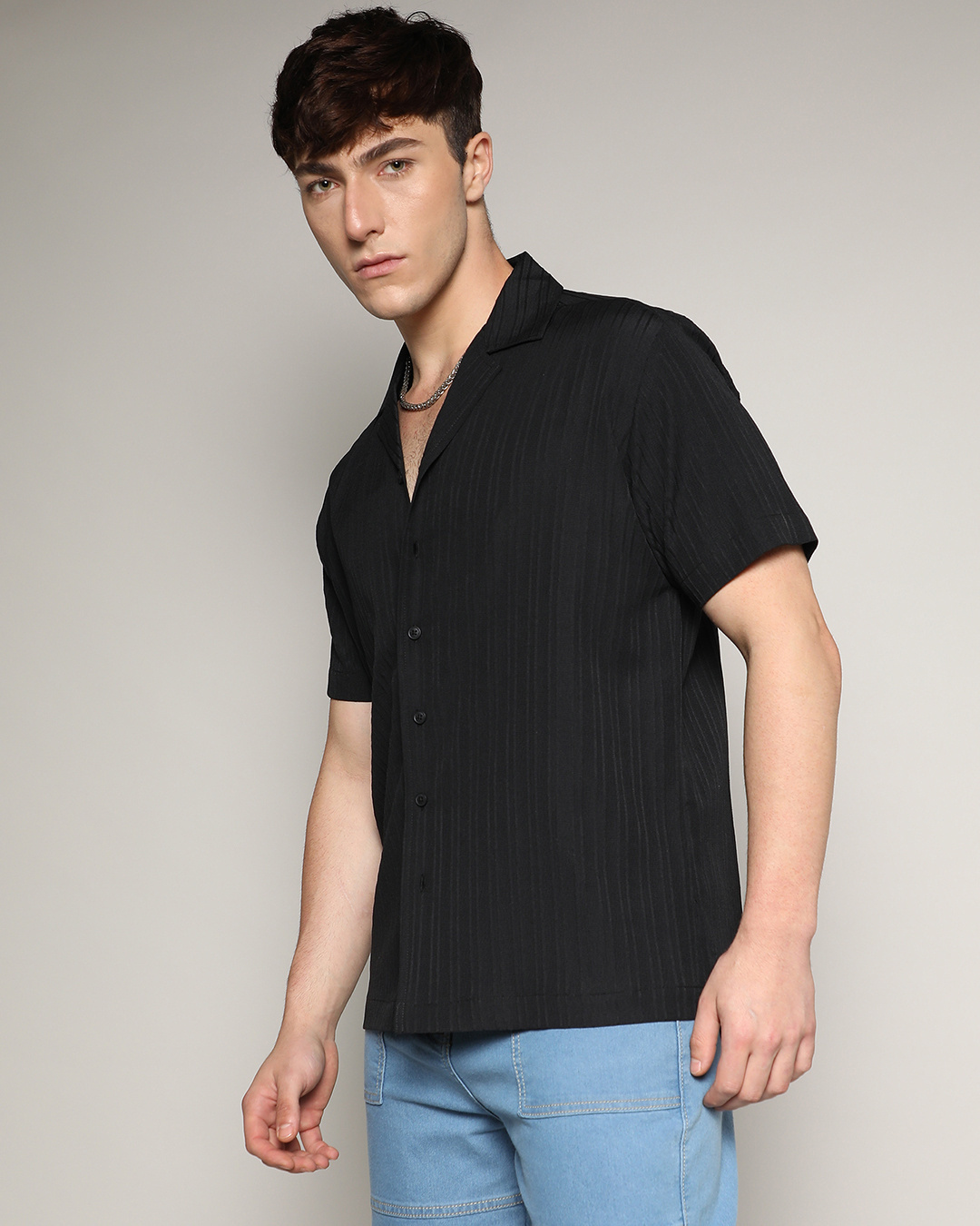 Shop Men's Black Textured Shirt-Back