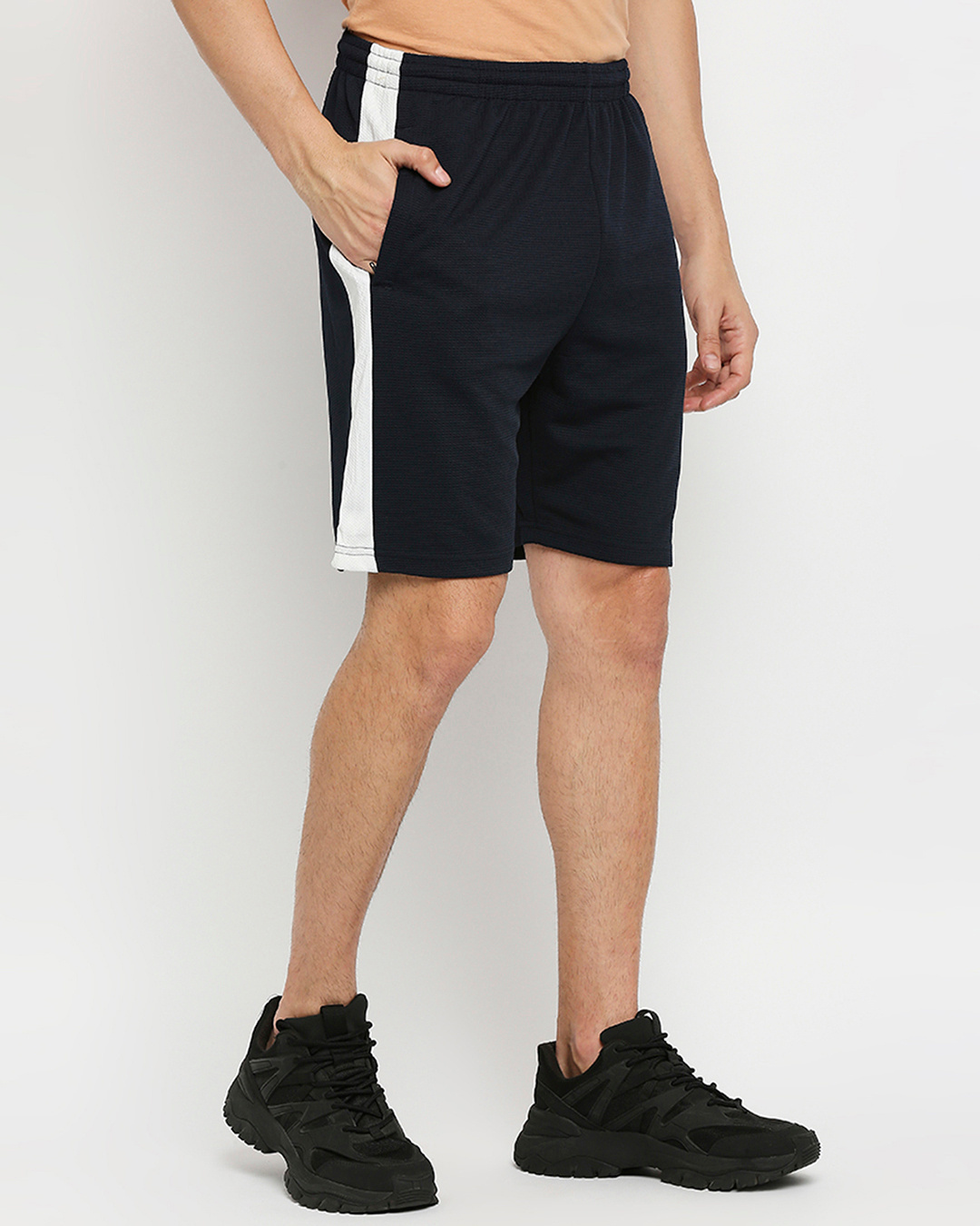 Shop Men's Black Shorts with White Side Panel-Back