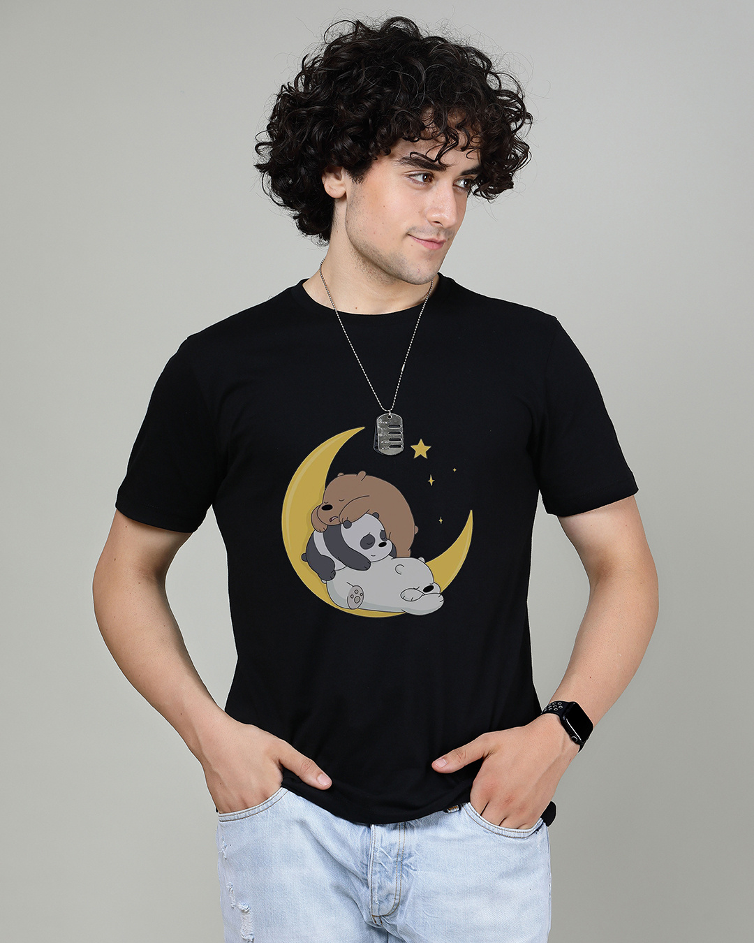 Men's Bear Graphic White Relaxed Fit T-Shirt