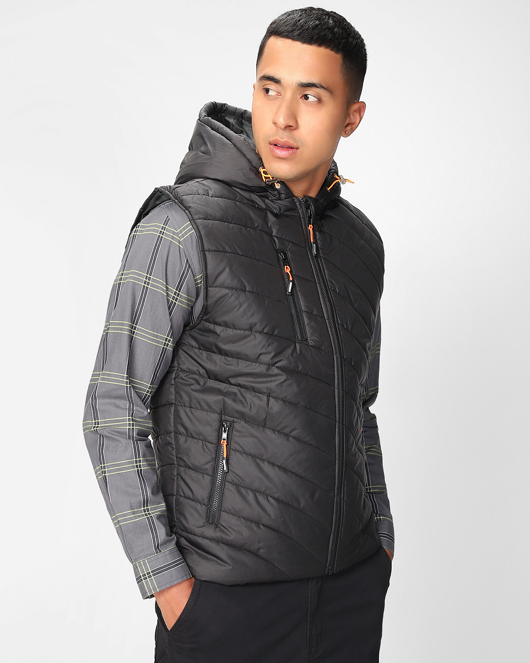 Shop Men's Black Sleeveless Puffer Jacket-Back