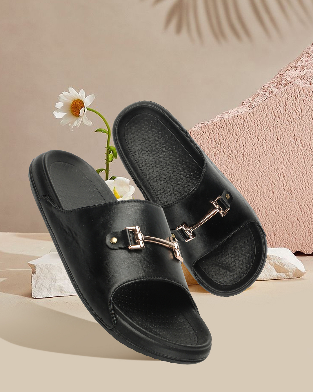 mens black designer sliders