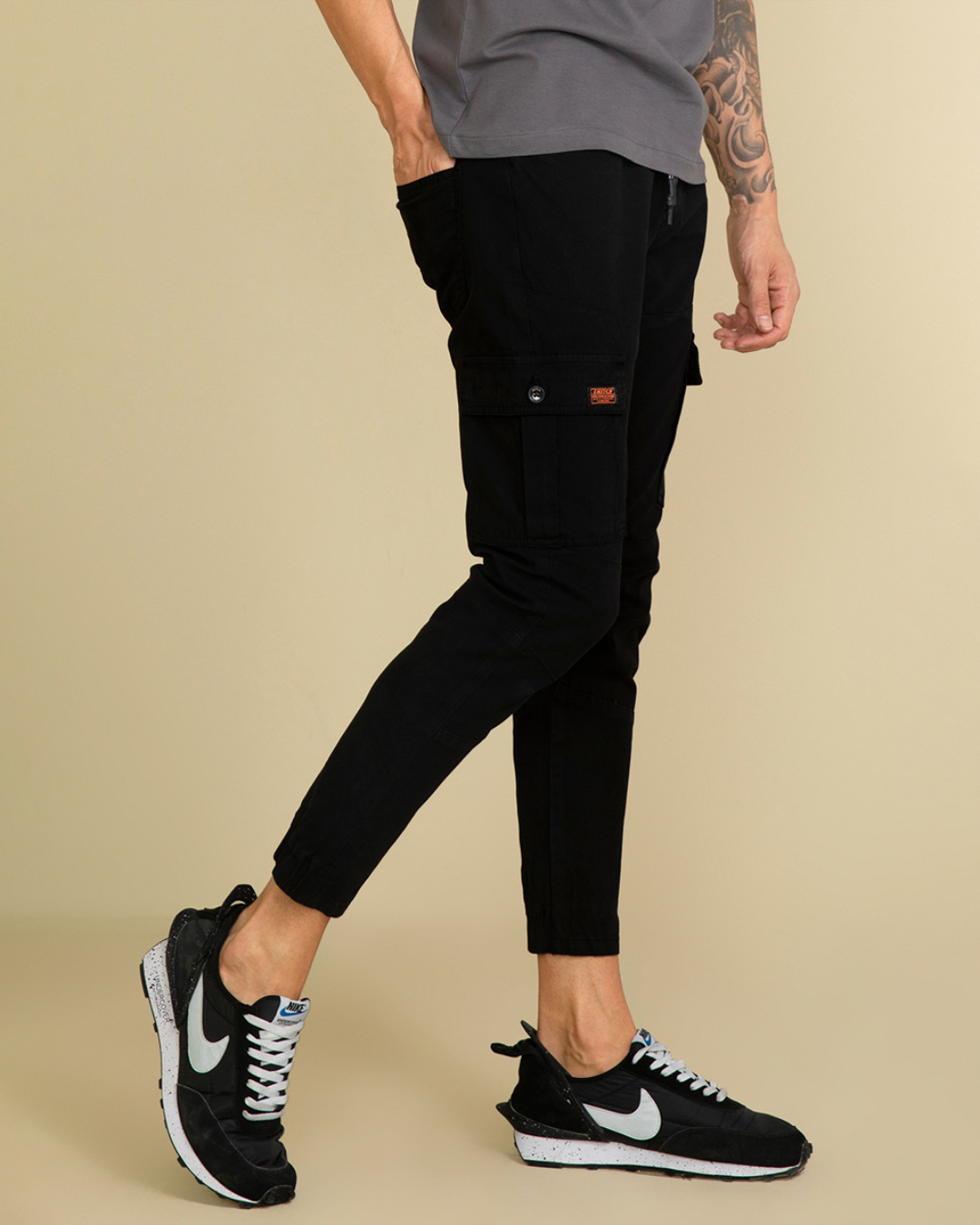Shop Men's Black Slim Fit Cargo Pants-Back