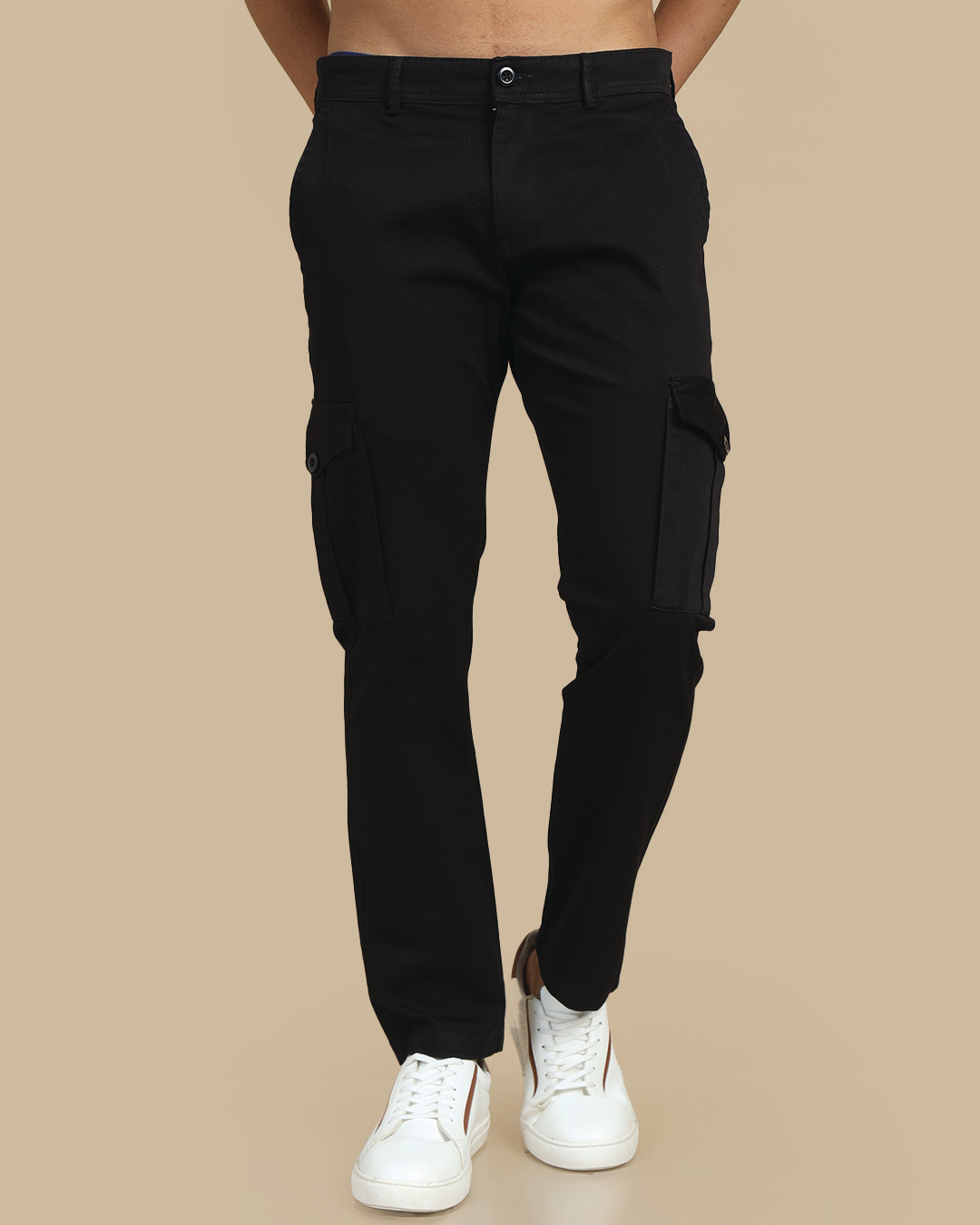 Shop Men's Black Slim Fit Cargo Pants-Back