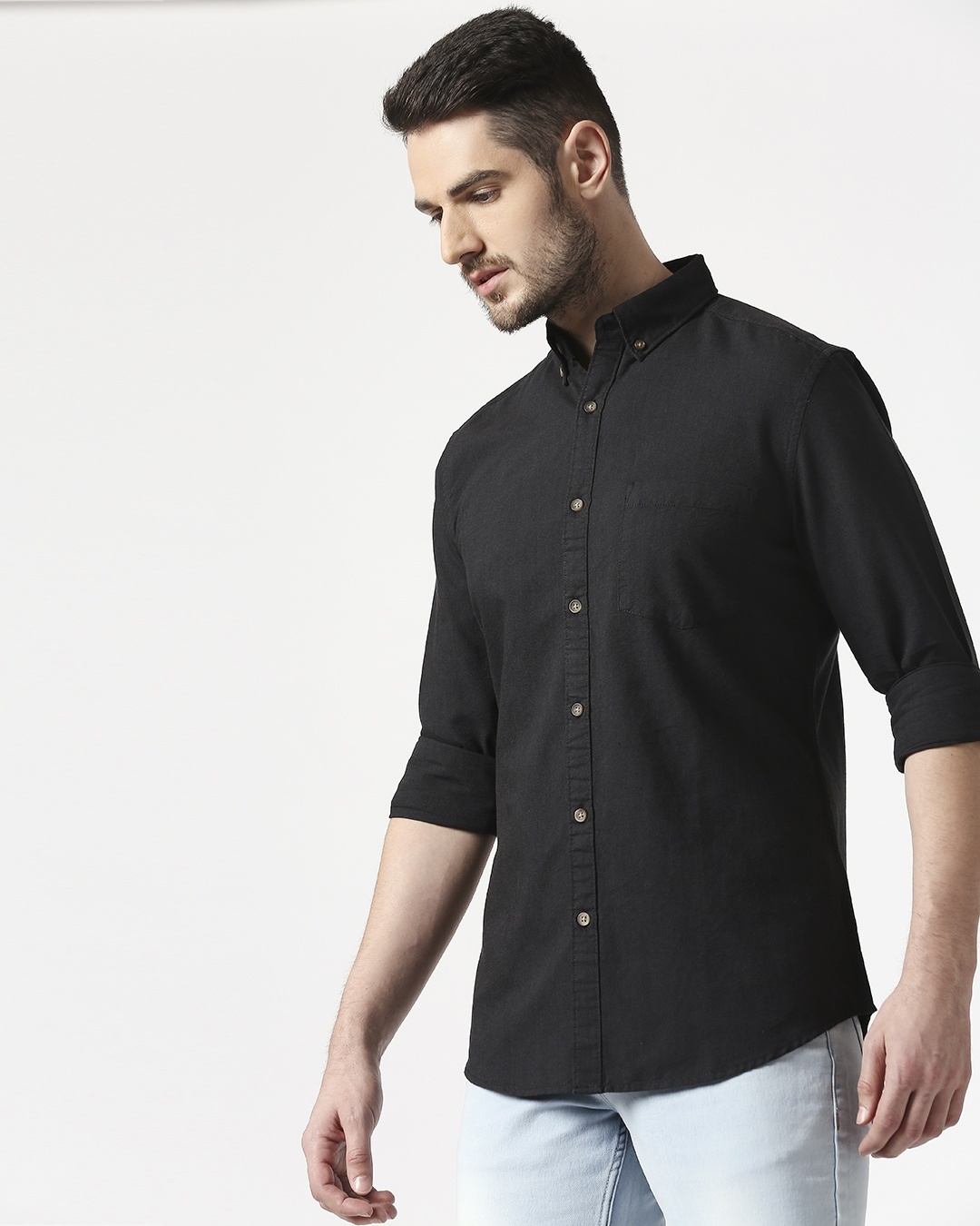 Buy Men's Black Slim Fit Casual Oxford Shirt Online at Bewakoof