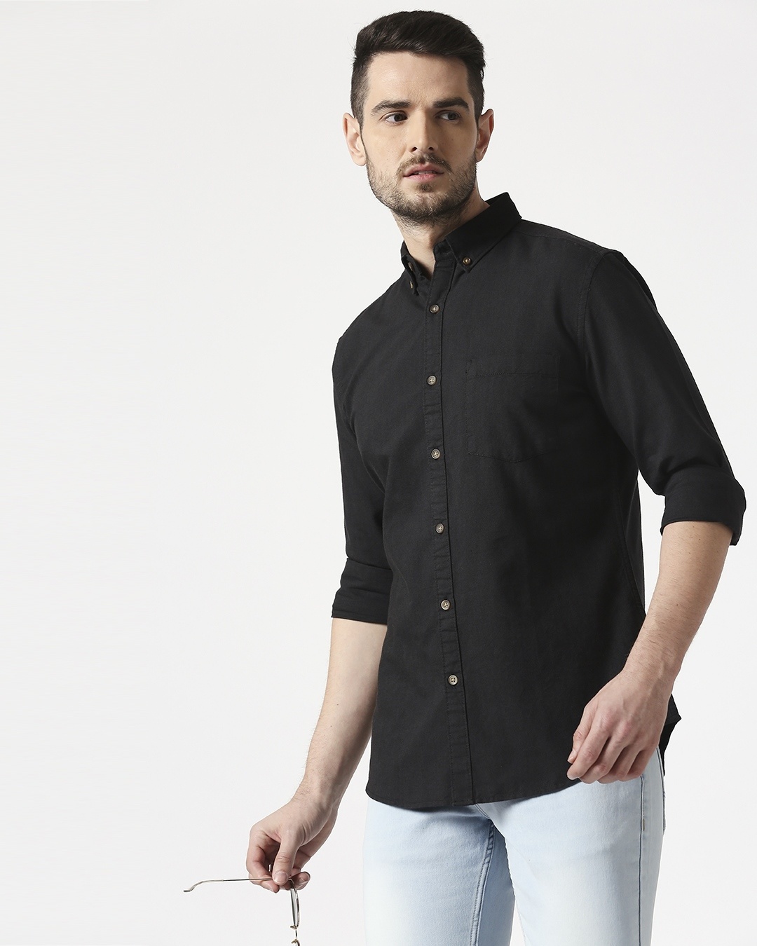 Shop Men's Black Slim Fit Casual Oxford Shirt-Back