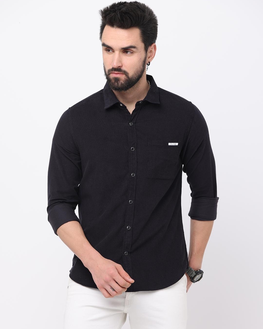 Buy Men's Black Slim Fit Corduroy Shirt Online at Bewakoof