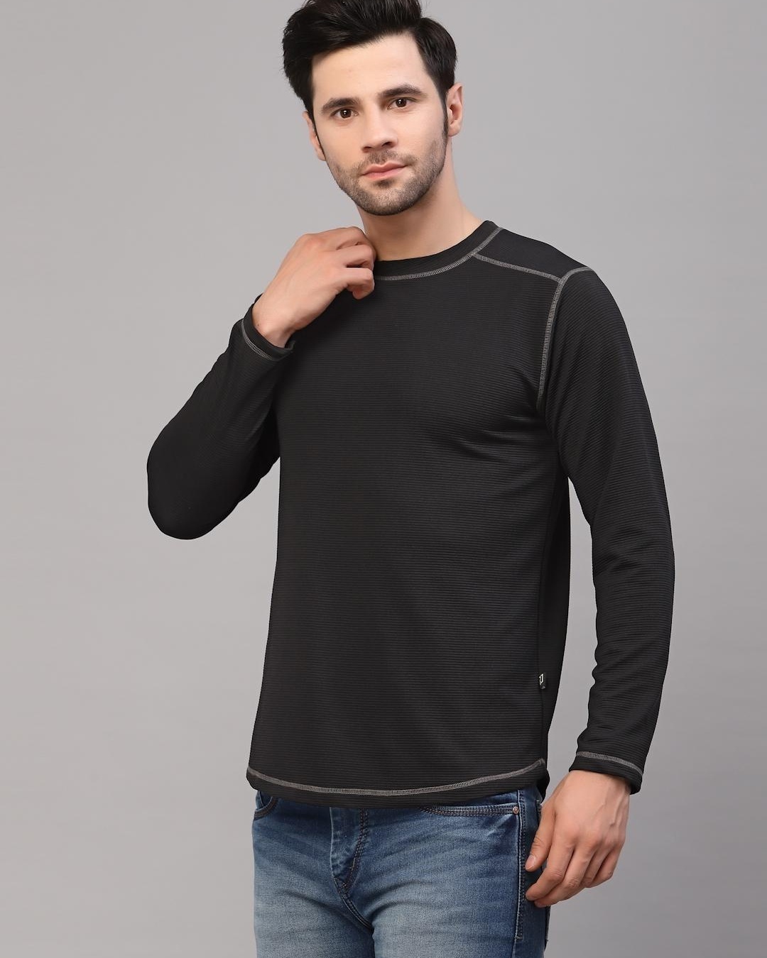 Shop Men's Black Corduroy Slim Fit T-shirt-Back