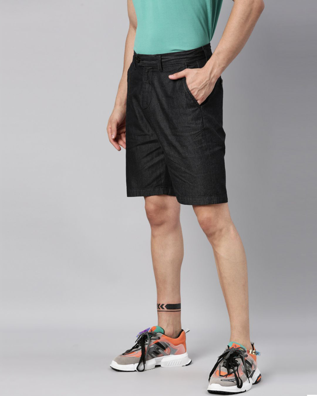 Shop Men's Black Slim Fit Cotton Shorts-Back