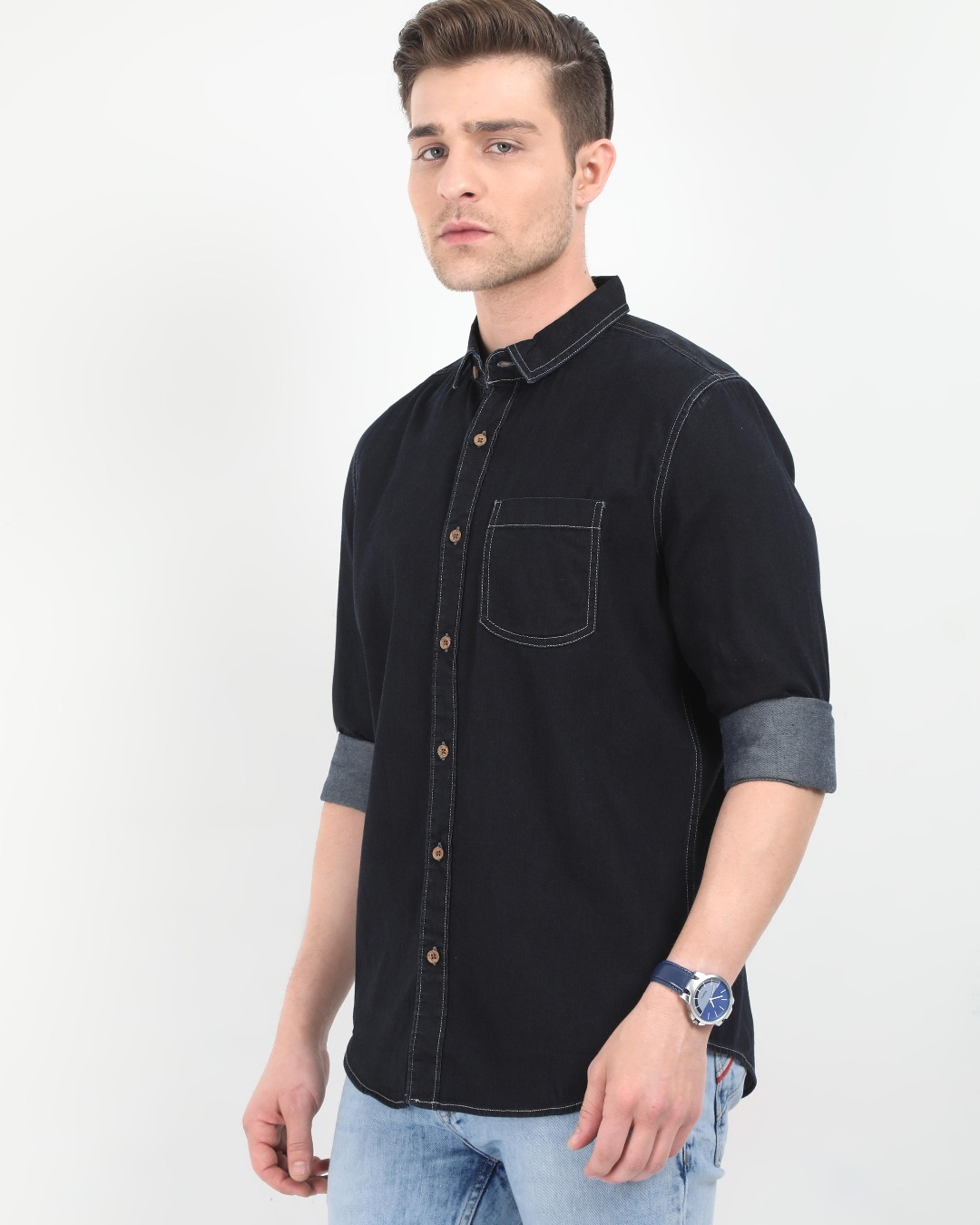 Shop Men's Black Slim Fit Shirt-Back
