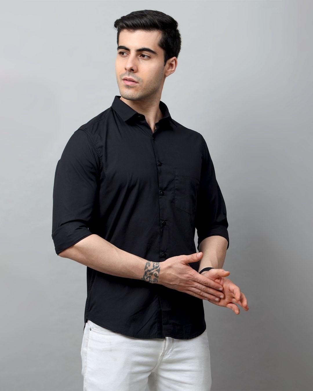 Shop Men's Black Slim Fit Shirt-Back