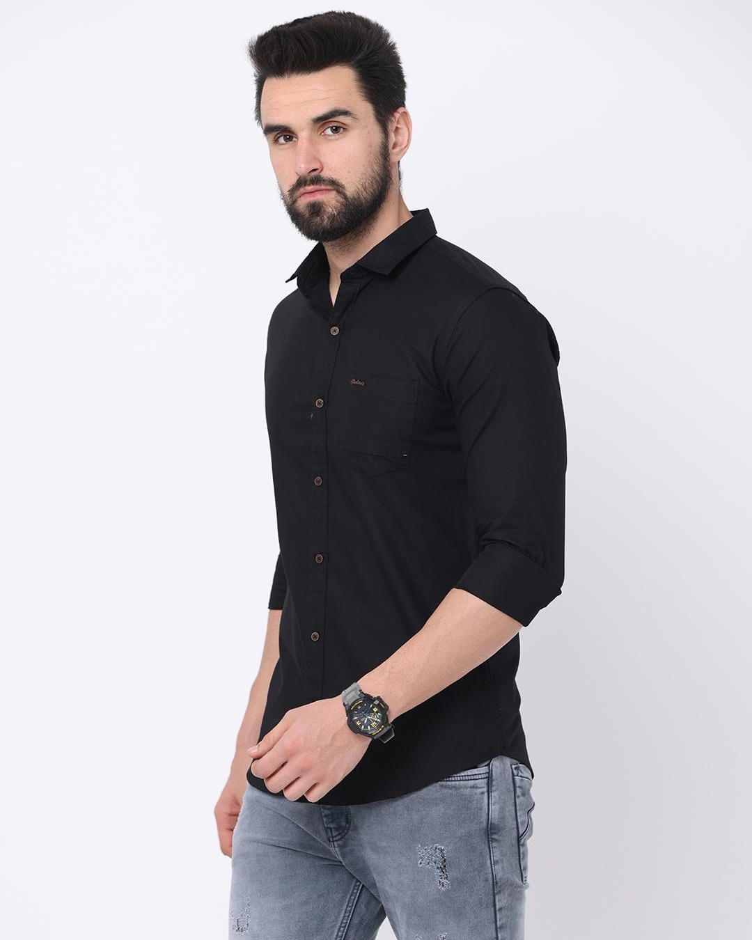 Men's Micro Print Black Slim Fit Shirt