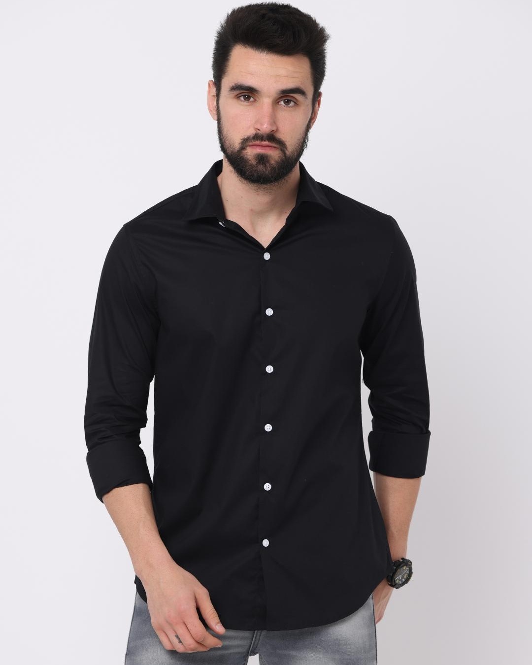 Buy Men's Black Slim Fit Shirt Online at Bewakoof
