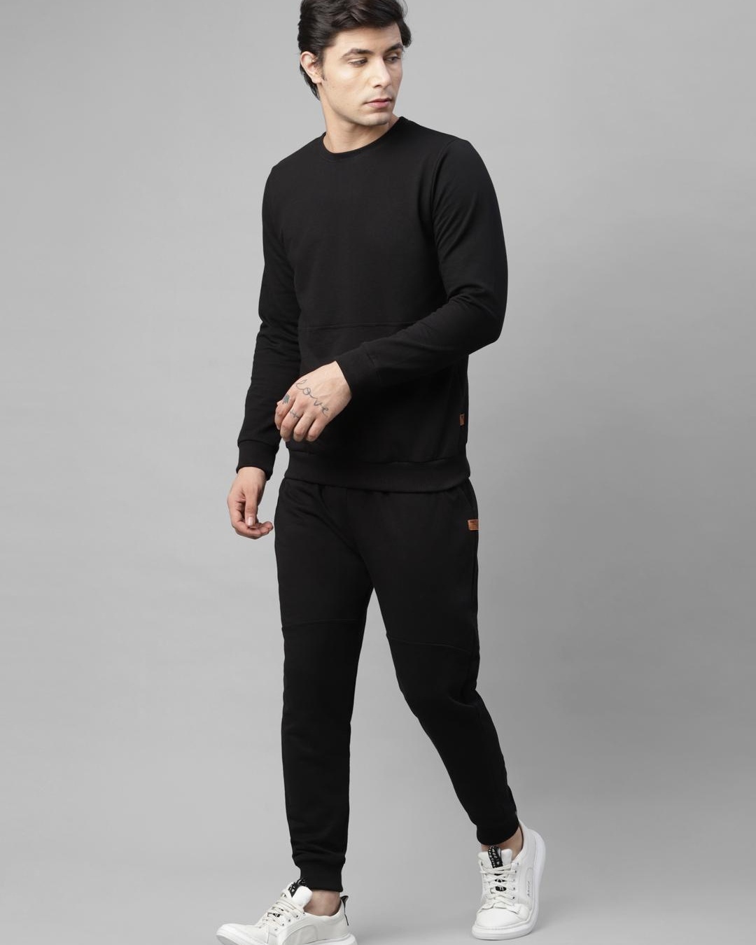 Shop Men's Black Slim Fit Sweatshirt and Jogger Set-Back
