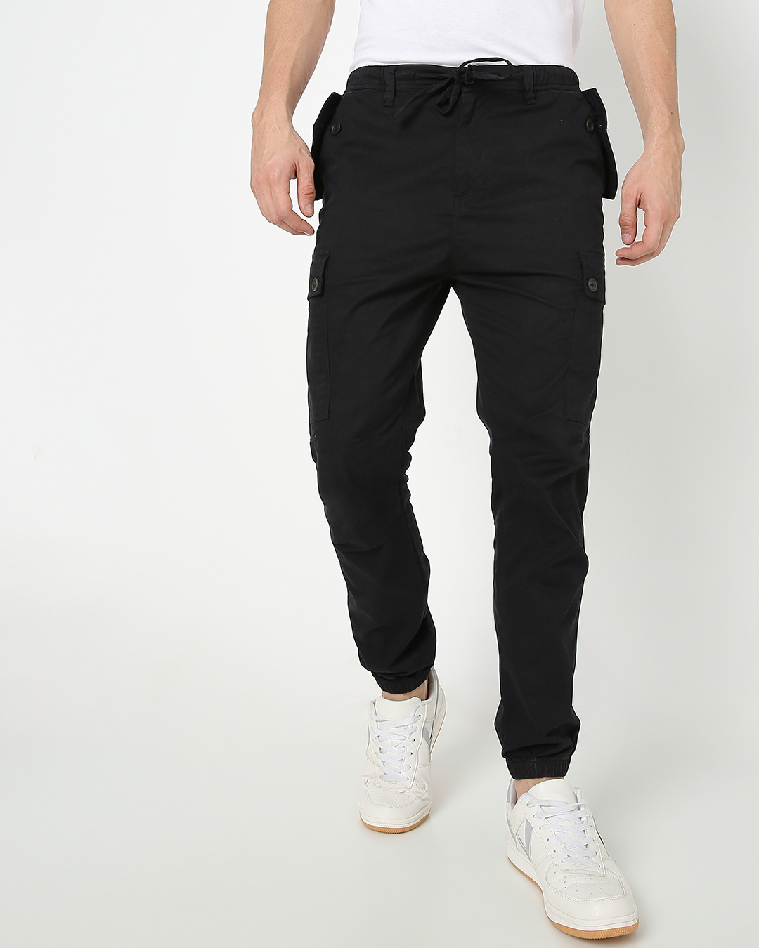 Shop Men's Black Snap Pocket Cargo Jogger Pants-Back