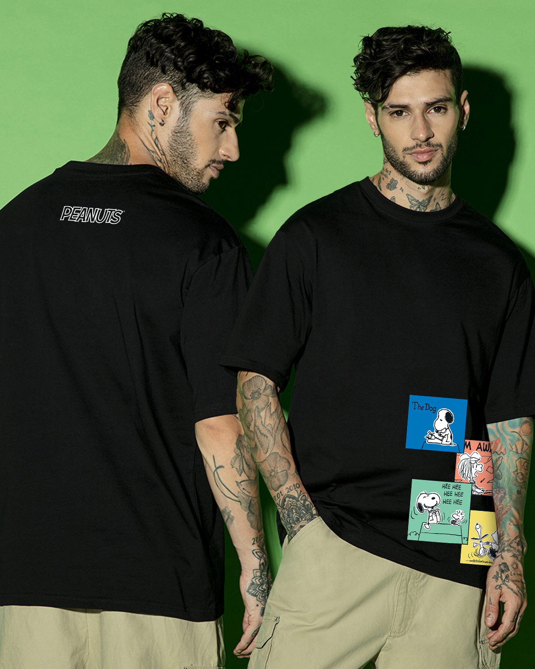 Shop Men's Black Snoopy Stripboard Graphic Printed Oversized T-shirt-Back