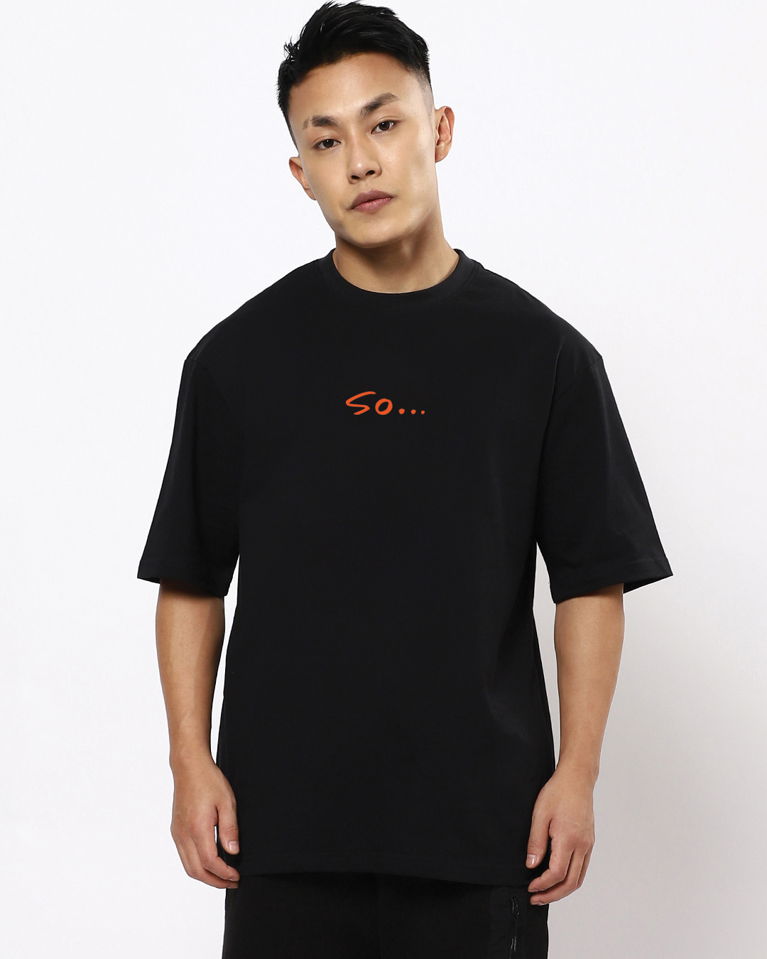 Shop Men's Black So Typography Oversized T-shirt-Back