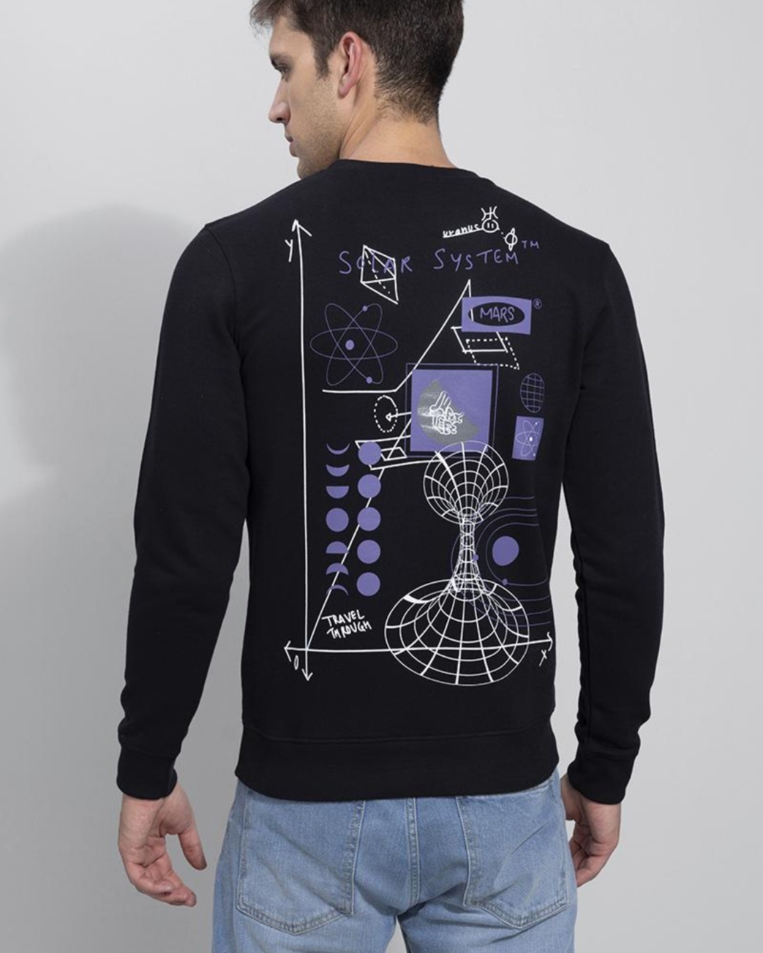 Shop Men's Black Solar System Graphic Printed Sweatshirt-Back