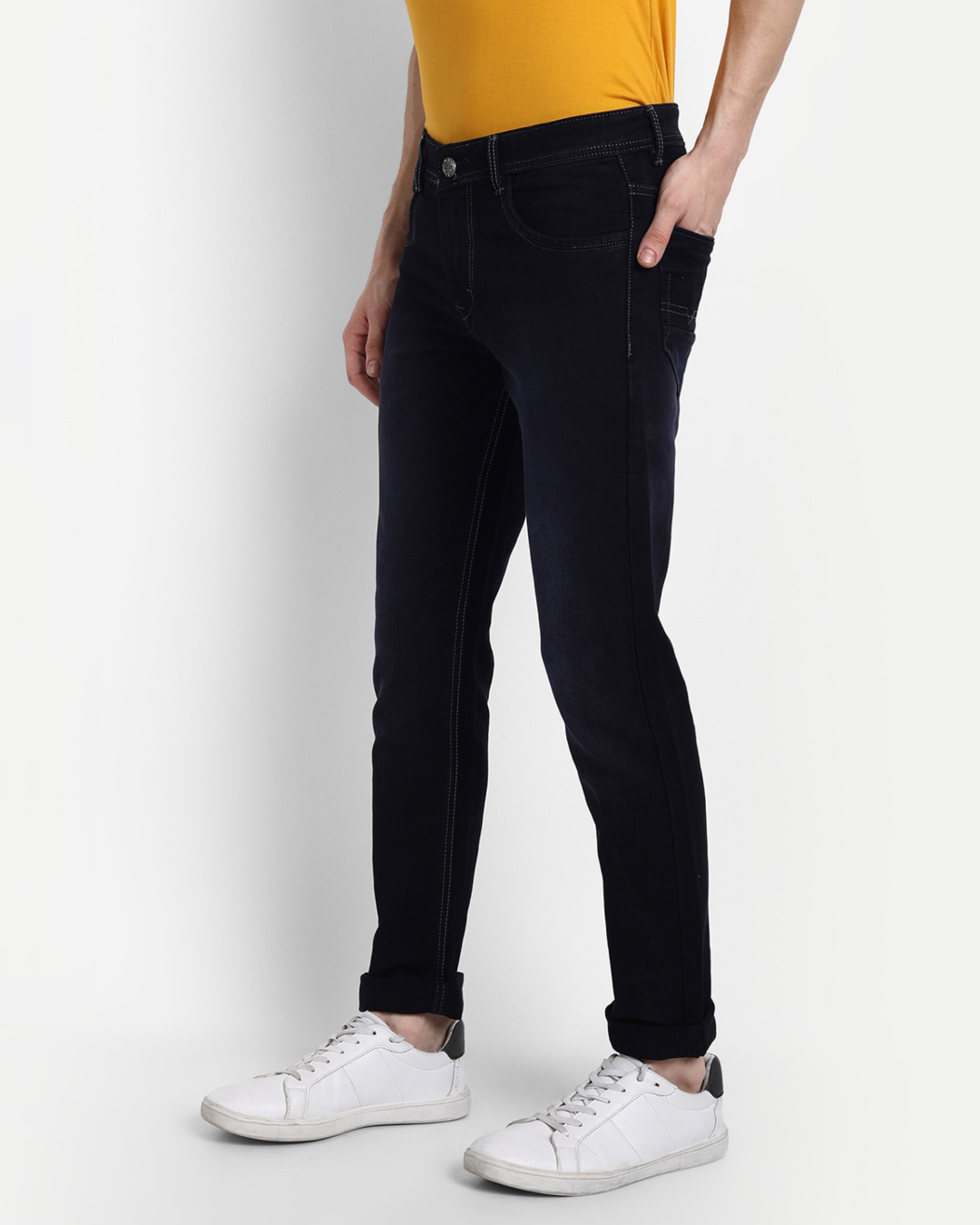 Shop Men's Black Solid Slim Fit Denim Jeans-Back