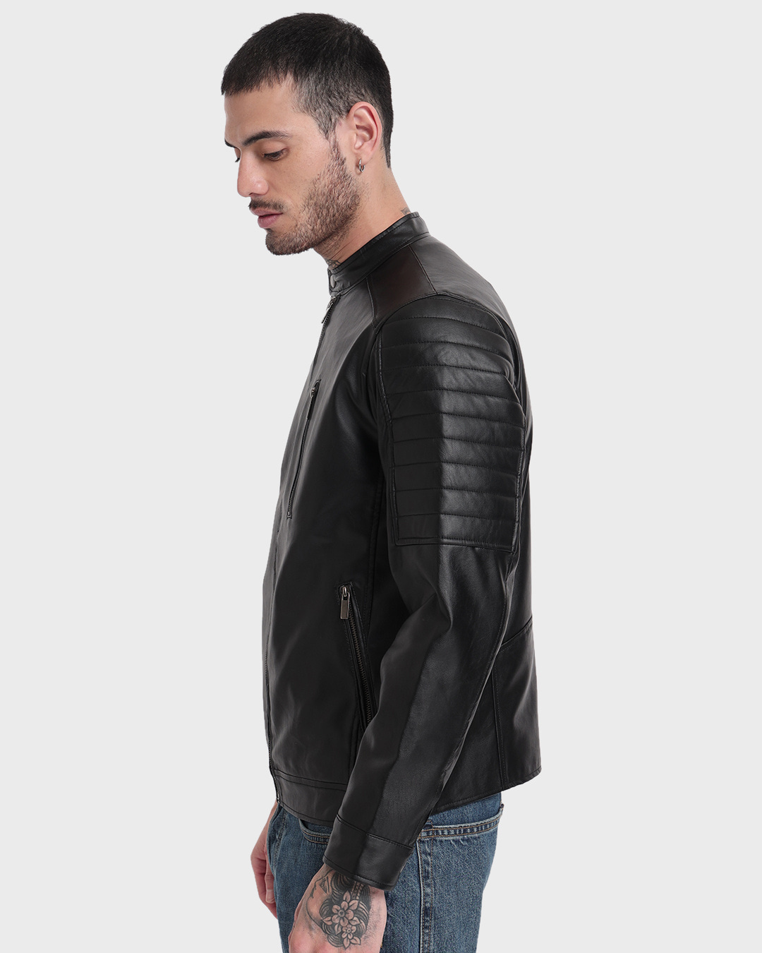 Shop Men's Black PU Jacket-Back