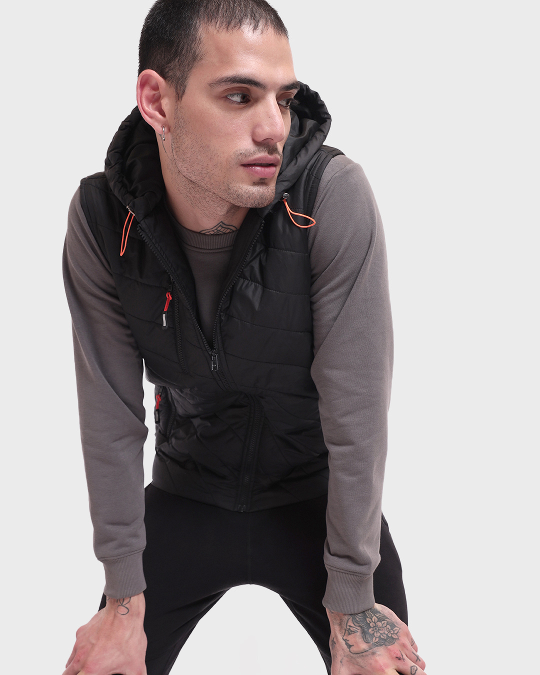 Men's Plain Puffer Jacket,Black main image 1