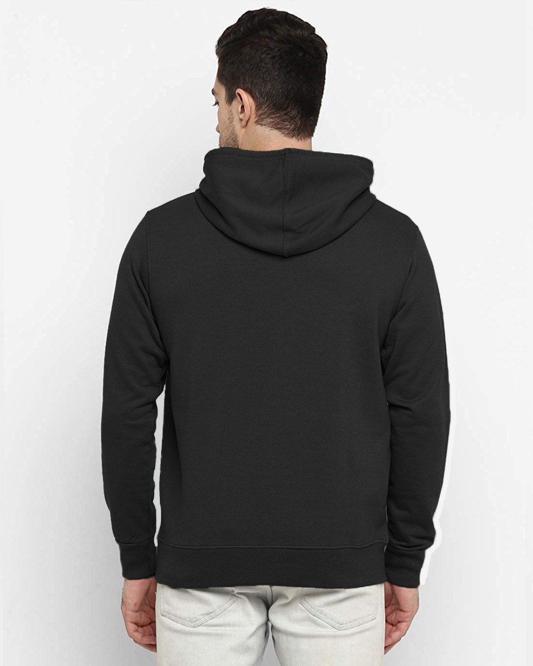 Shop Men's Black Solid Regular Fit Hoodie-Back