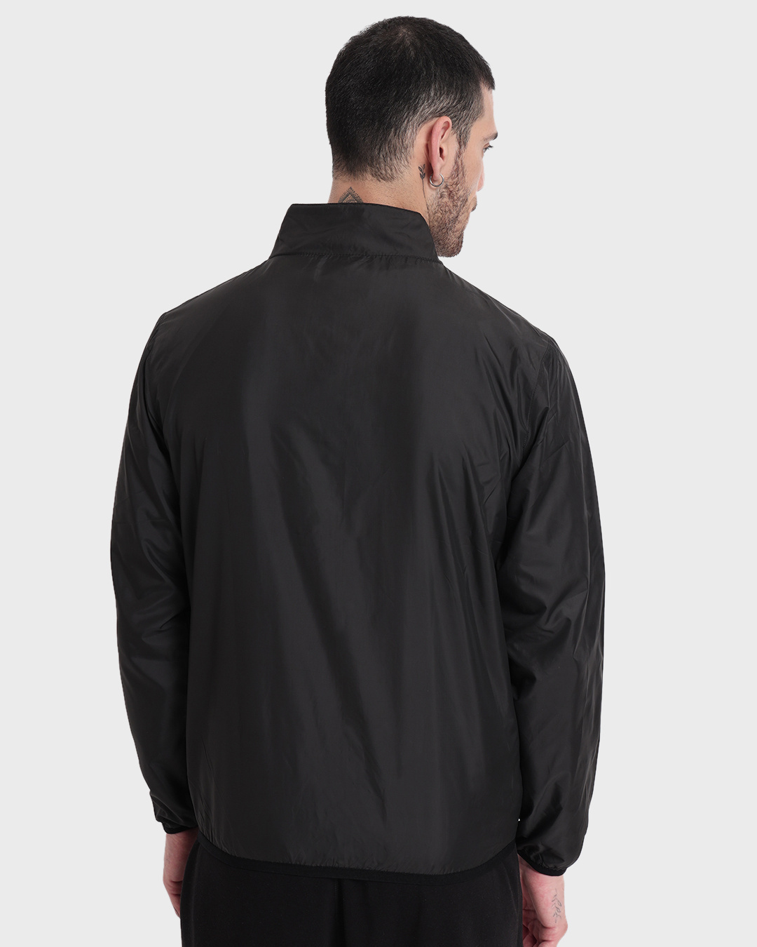 Bewakoof Men's Grey & Black Colorblock Windcheater Jacket Black 2XL