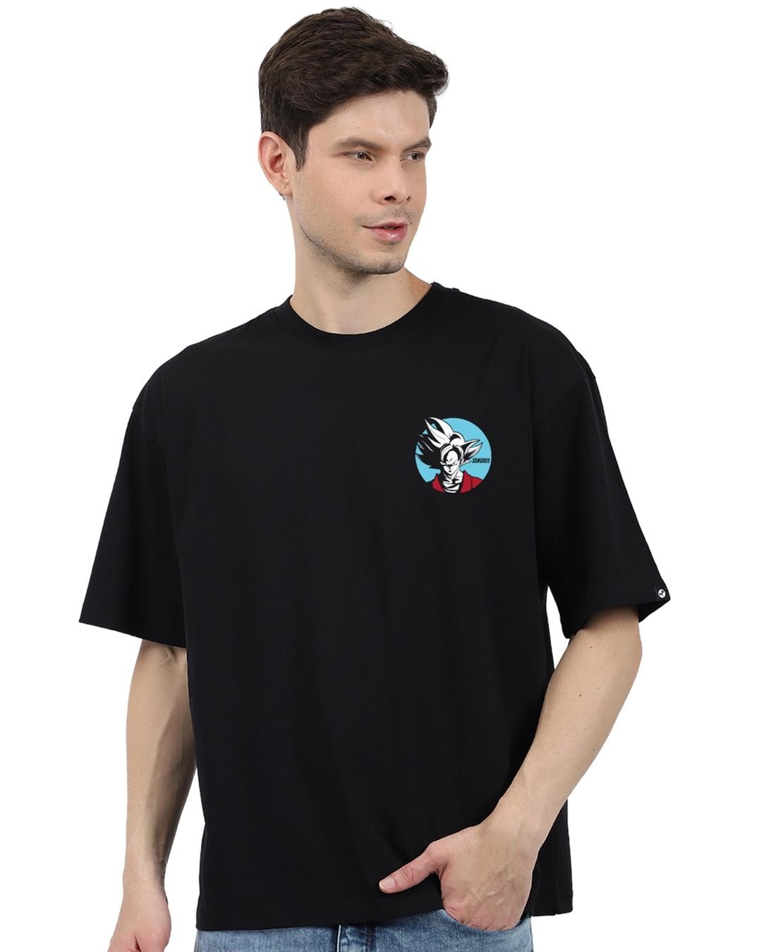 Shop Men's Black Songoku Graphic Printed Oversized T-shirt-Back