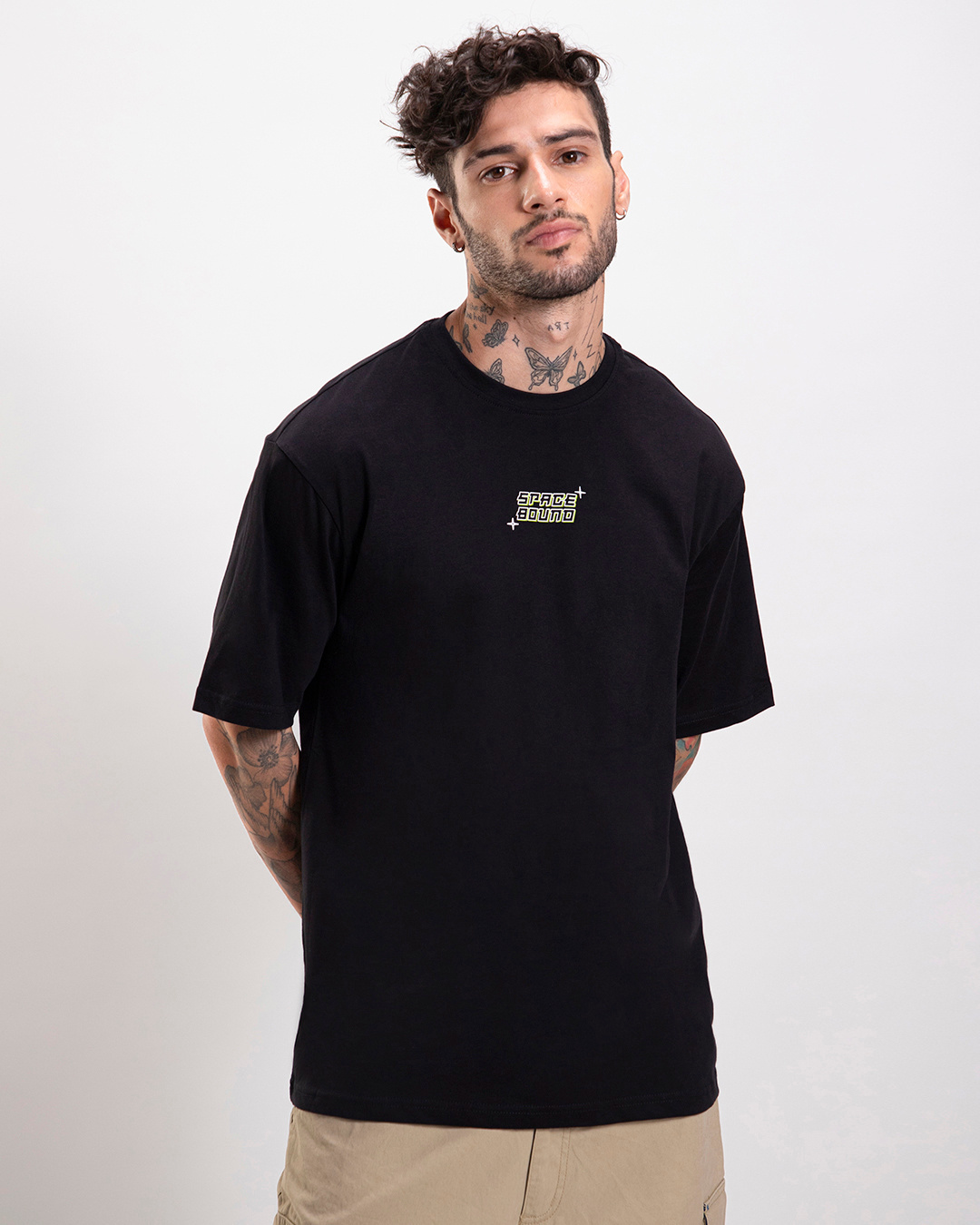 Shop Men's Black Space Bound Graphic Printed Oversized T-shirt-Back