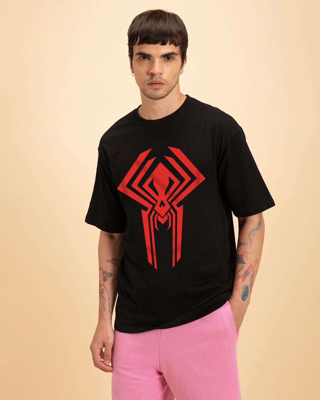 Shop Men's Black Spider Graphic Printed Oversized T-shirt-Back