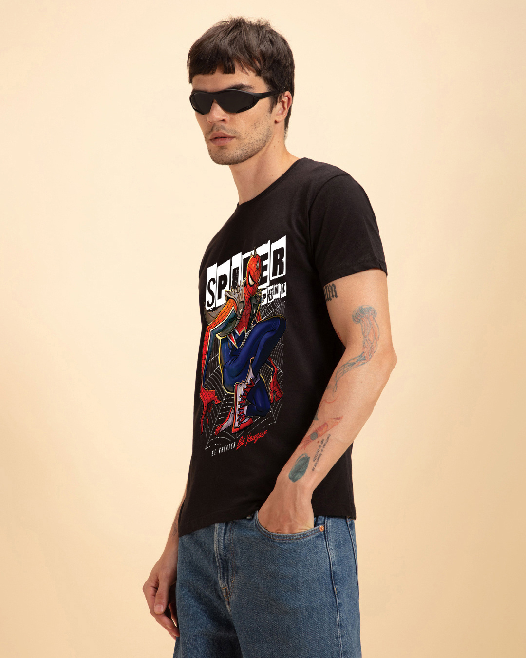 Shop Men's Black Spider Punk Graphic Printed T-shirt-Back
