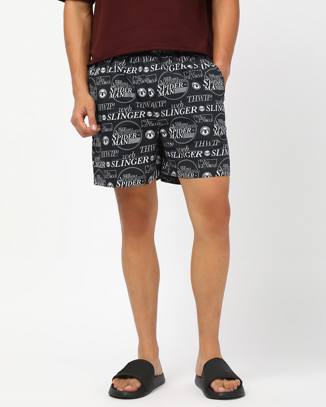 Shop Men's Black Spiderman All Over Printed Boxers-Back