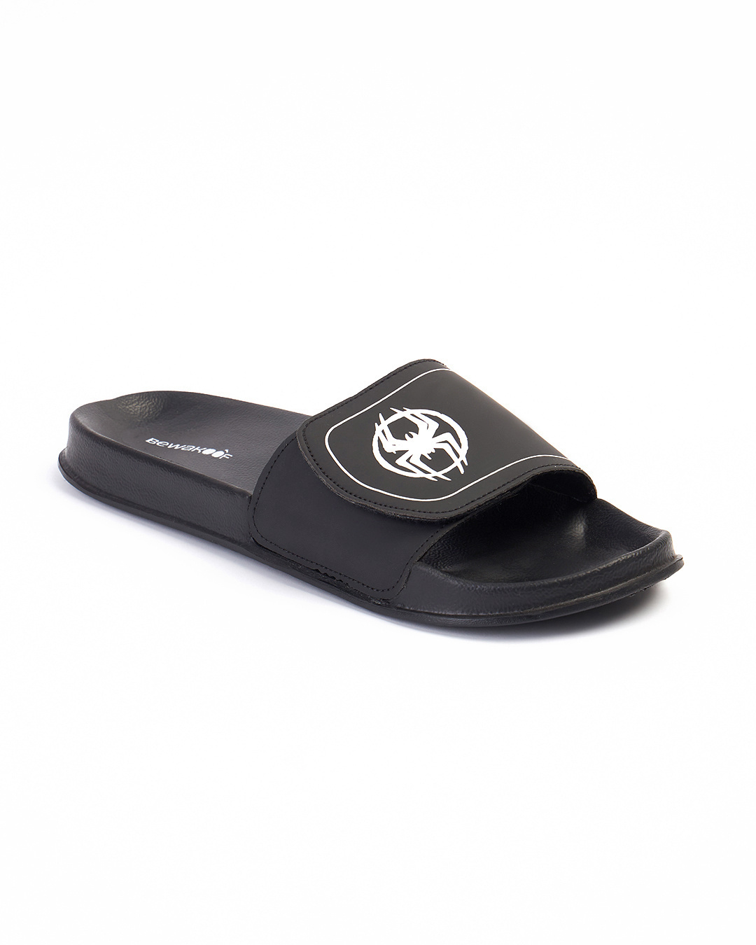 Shop Men's Black Spiderman Printed Velcro Sliders-Back