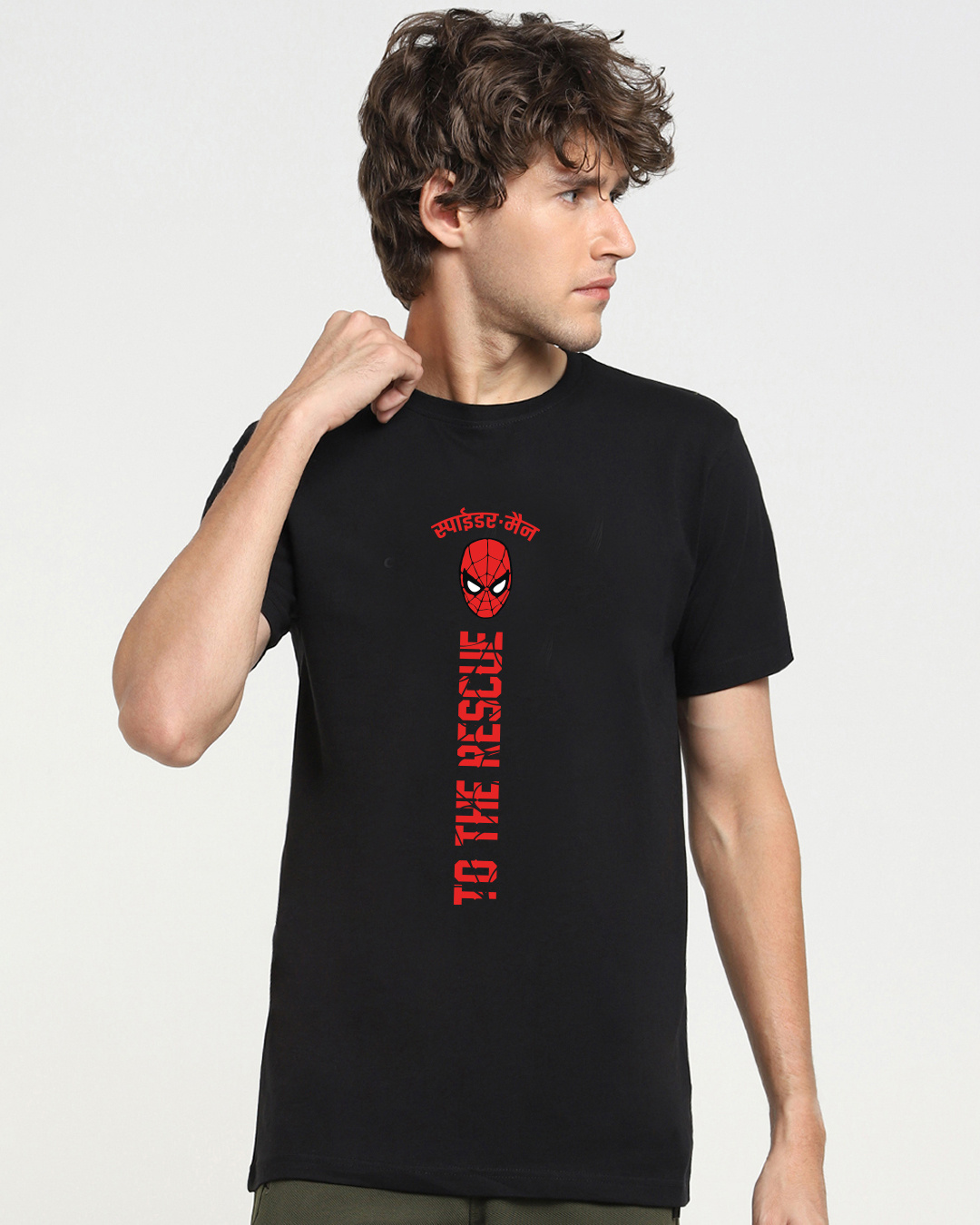 Shop Men's Black Spiderman Rescue Graphic Printed T-shirt-Back