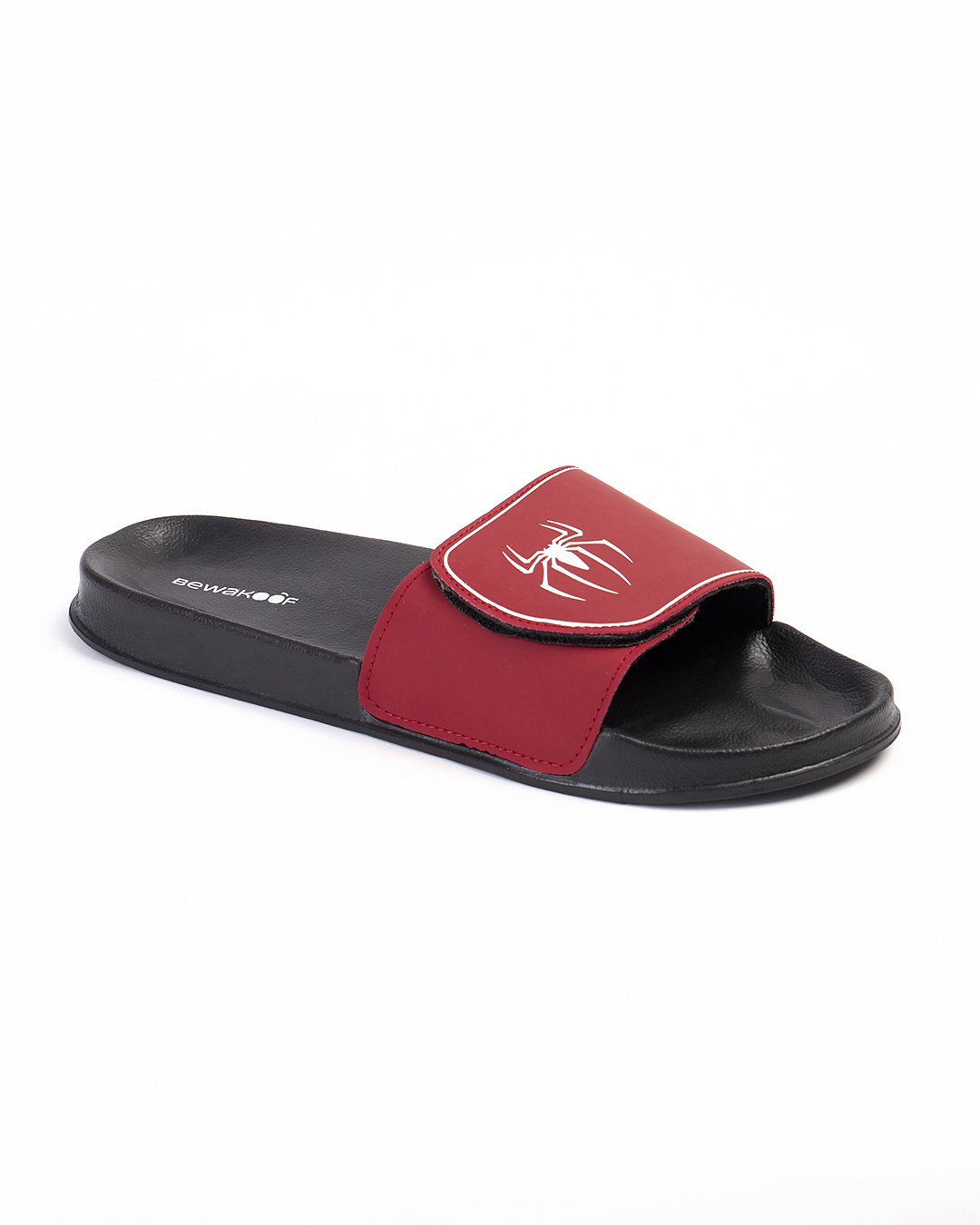 Shop Men's Black Spidey Printed Velcro Sliders-Back