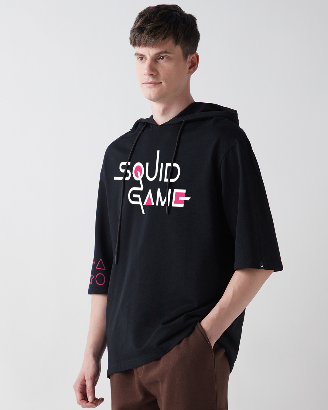 Shop Men's Black Squid Game Graphic Printed Oversized Hoodie T-shirt-Back